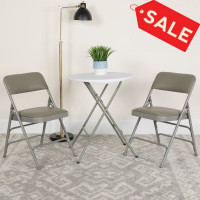 Flash Furniture 2-HA-MC309AV-GY-GG 2 Pk. HERCULES Series Curved Triple Braced & Double Hinged Gray Vinyl Metal Folding Chair